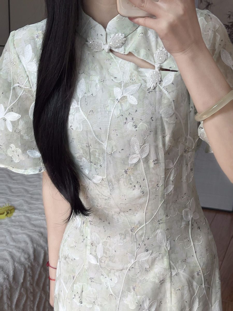 新中式旗袍穿搭禅意女装汉服改良版国风江南绿色连衣裙民国小洋装