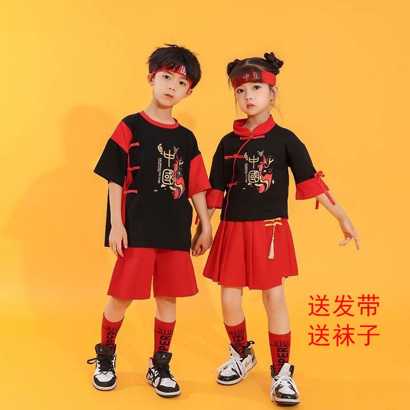幼兒園兒童中國風演出服漢服女國潮小學生啦啦隊表演服裝男童街舞
