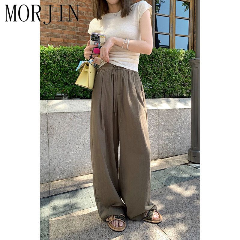 MORJIN design sense loose pleated casual wide-leg pants women's summer thin section drape straight tube mopping trousers tide