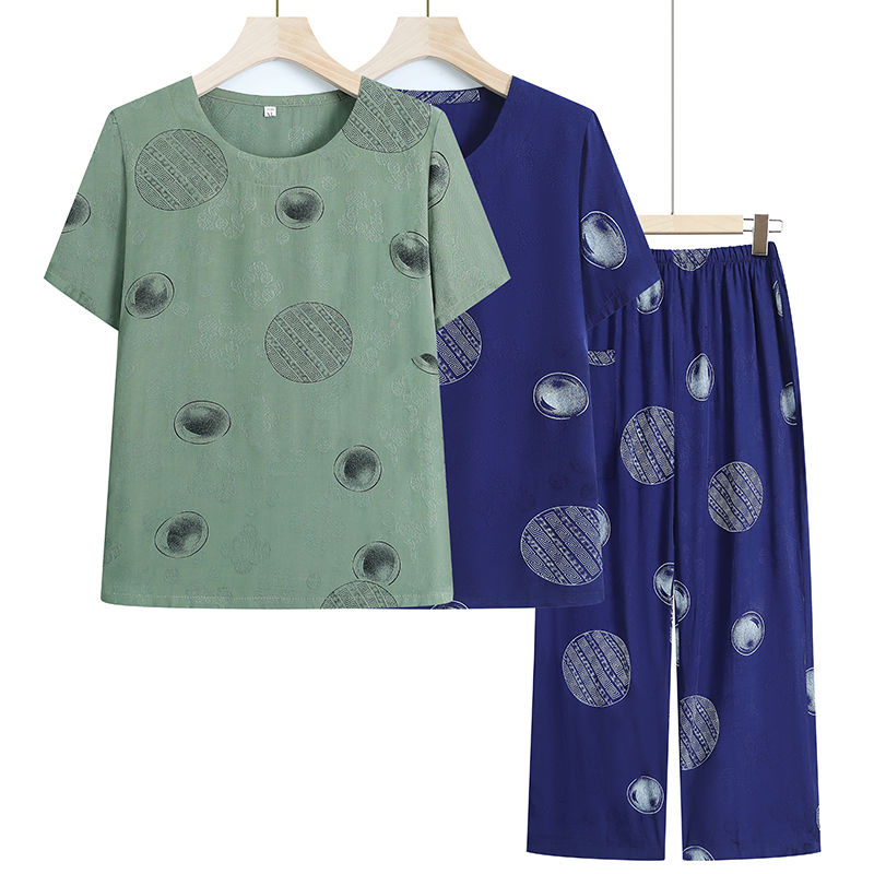 老年人夏季套裝女奶奶裝短袖老太太棉綢睡衣服媽媽夏裝居家兩件套