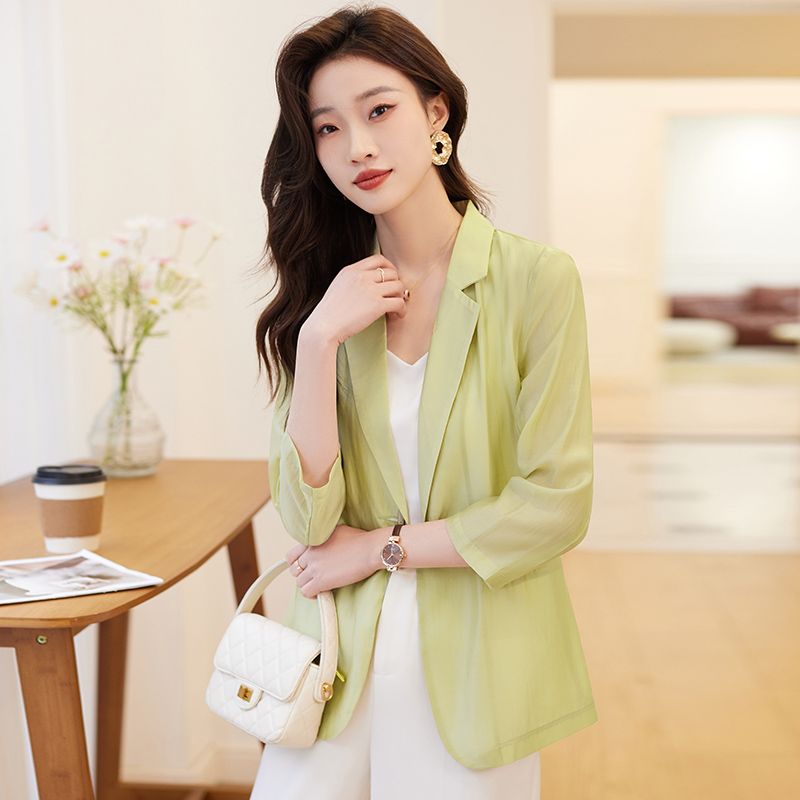 Tencel suit jacket women's summer thin section  new high-end casual three-quarter sleeve sunscreen small suit jacket