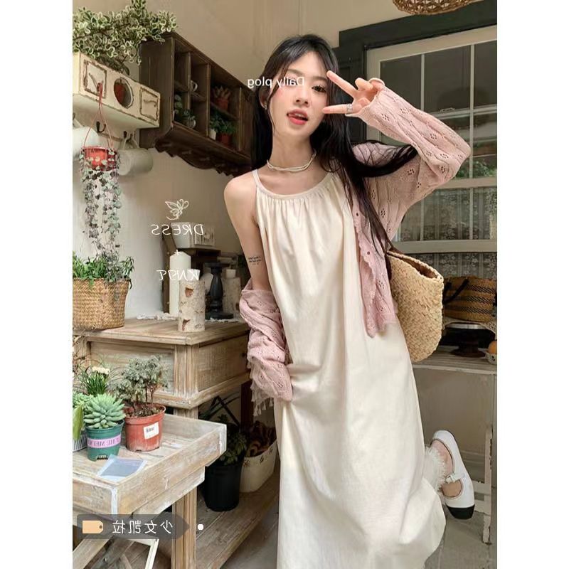 Gentle and windy Su dress spring and summer 2023 new sweet design mid-length suspender dress for women