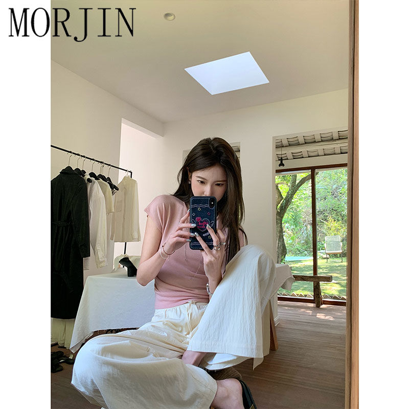 MORJIN design sense loose pleated casual wide-leg pants women's summer thin section drape straight tube mopping trousers tide