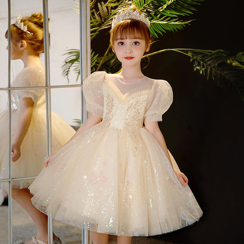 女童新款禮服裙洋氣公主婚禮花童婚紗裙兒童主持人生日鋼琴演出服