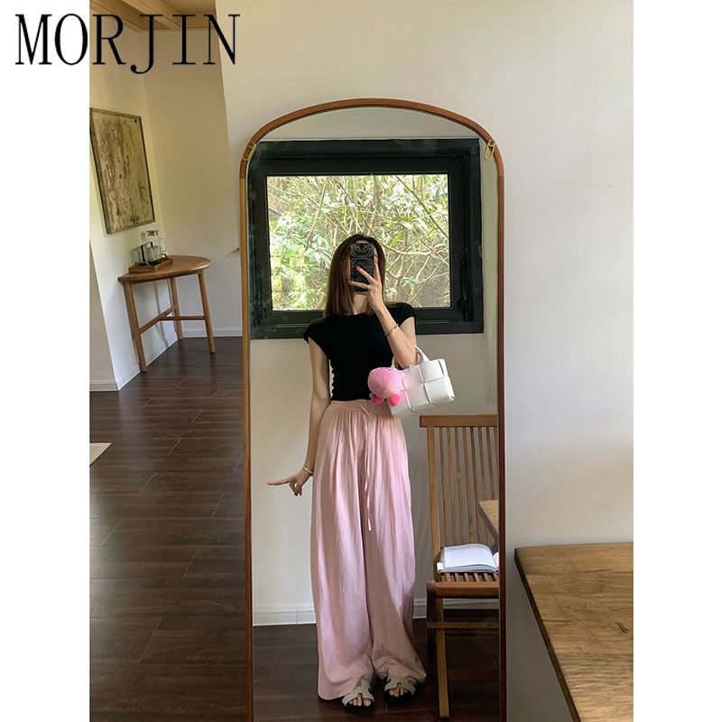 MORJIN design sense loose pleated casual wide-leg pants women's summer thin section drape straight tube mopping trousers tide