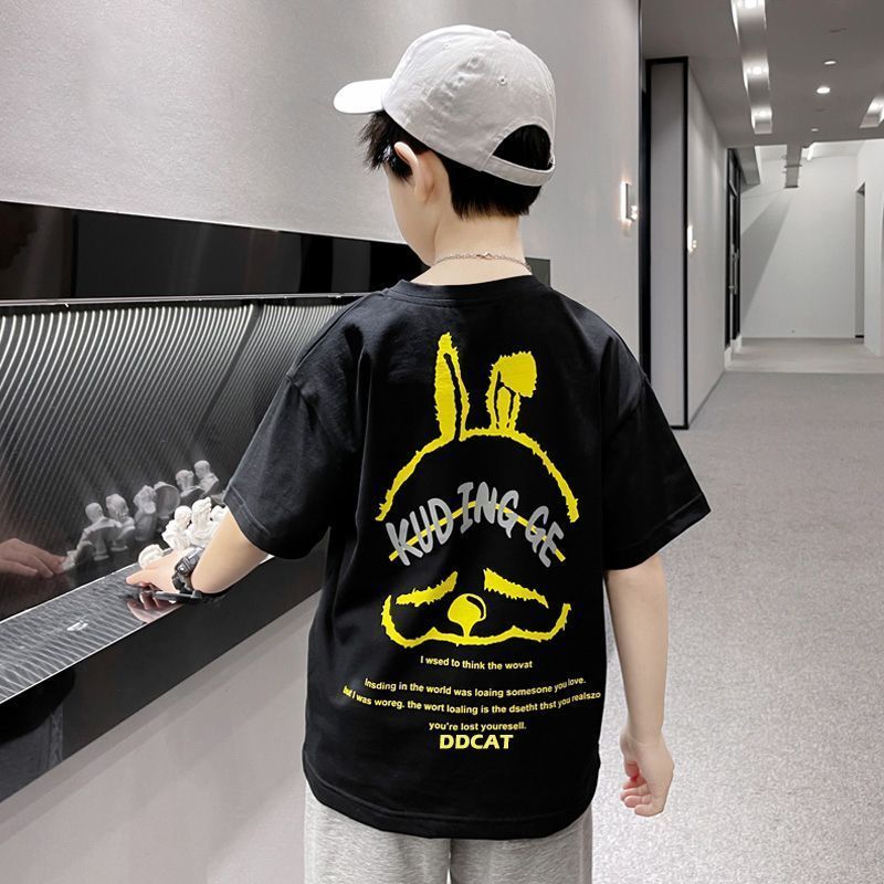 Boys' short-sleeved T-shirt summer  new middle and big children's cotton bunny fried street loose children's clothing half-sleeved Korean version