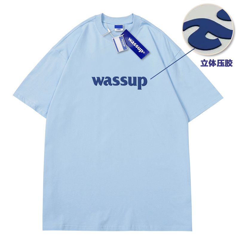 Wassup國潮立體壓膠夏季潮牌寬鬆休閒短袖t恤男女情侶上衣半袖ins