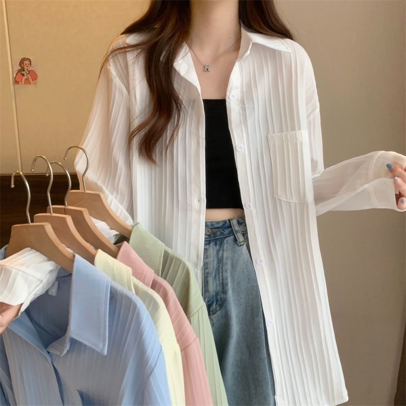 Long-sleeved shirt for women, spring and autumn new style, Korean version, lazy style, loose slimming cardigan top, mid-length outer wear thin coat