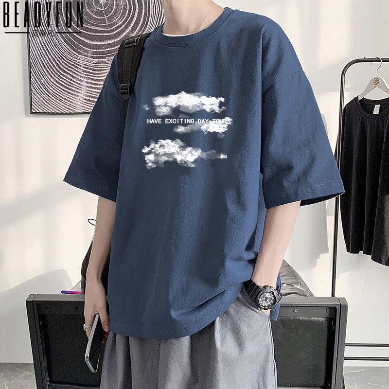 BEADYFUN短袖t恤男女夏季新款小眾寬鬆五分袖ins百搭體恤上衣服潮