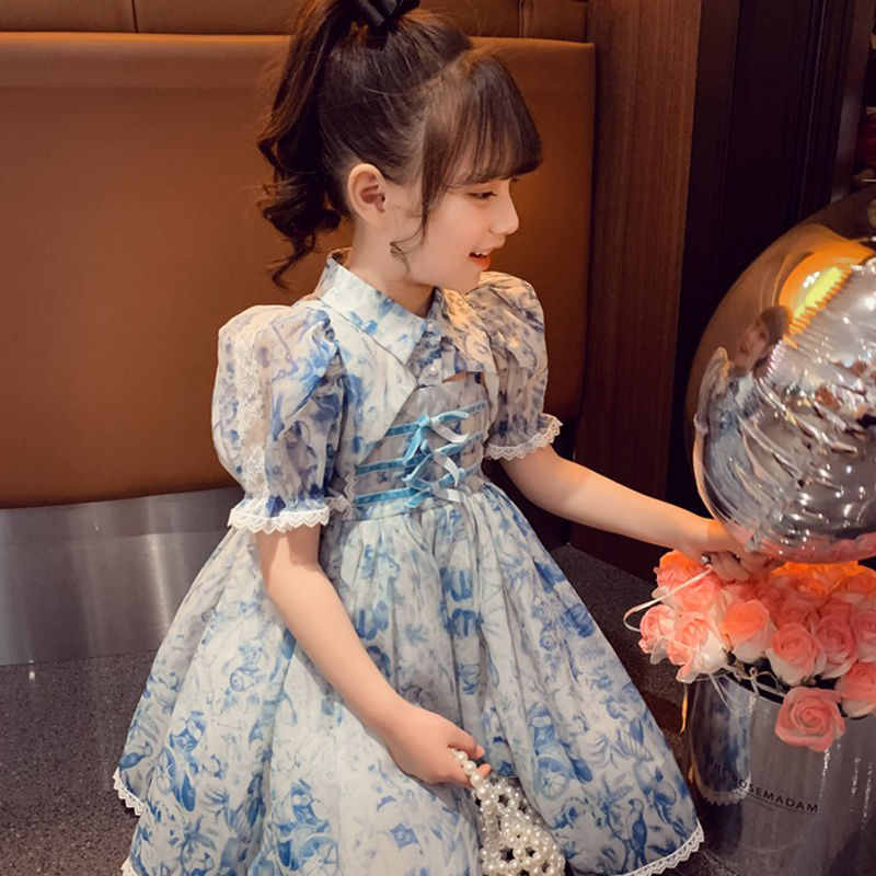 虞书欣同款超仙小女孩连衣裙中国风夏季新款洋气儿童泡泡袖公主裙