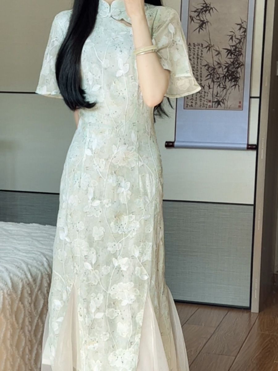 新中式旗袍穿搭禪意女裝漢服改良版國風江南綠色連衣裙民國小洋裝