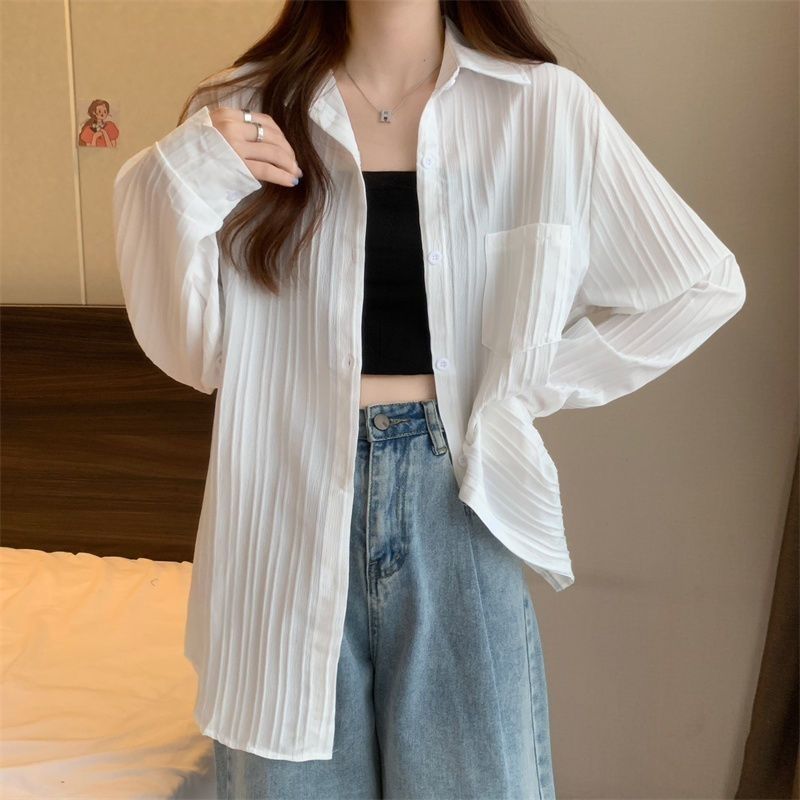 Long-sleeved shirt for women, spring and autumn new style, Korean version, lazy style, loose slimming cardigan top, mid-length outer wear thin coat