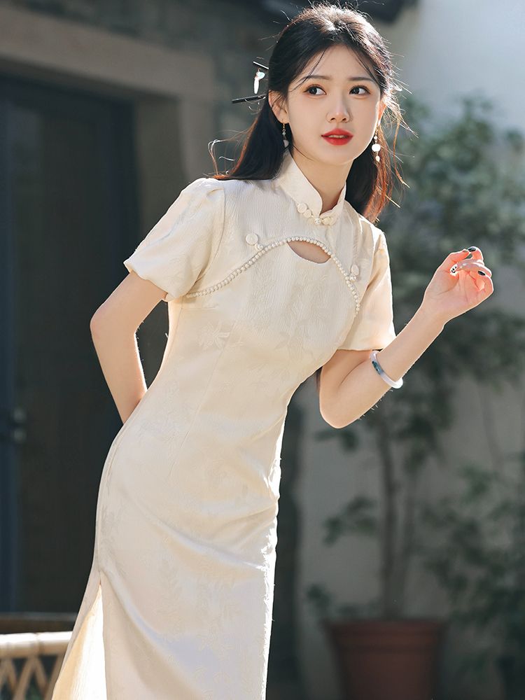 老上海茶藝師女改良旗袍民國風復古大碼茶服連衣裙設計2023新款夏