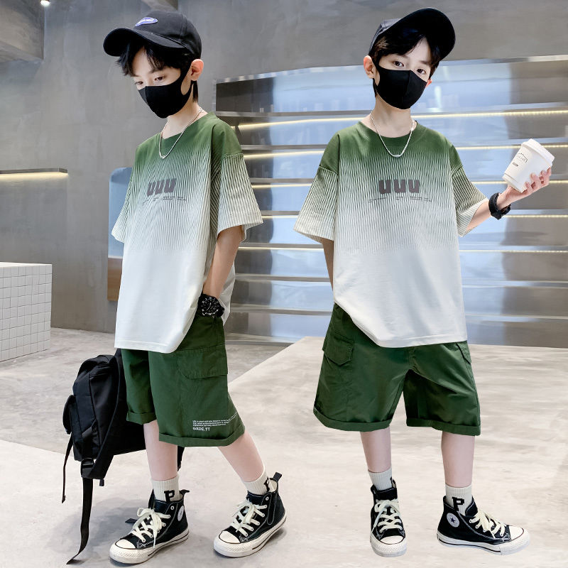 童裝男童夏季套裝兒童運動服夏裝男大童2023新款短袖薄中大童帥氣