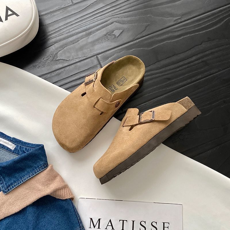 2023 new thick-soled Birkenstock shoes half-slip women's spring retro one-leg toe-toe slippers with increased height Birkenstock shoes