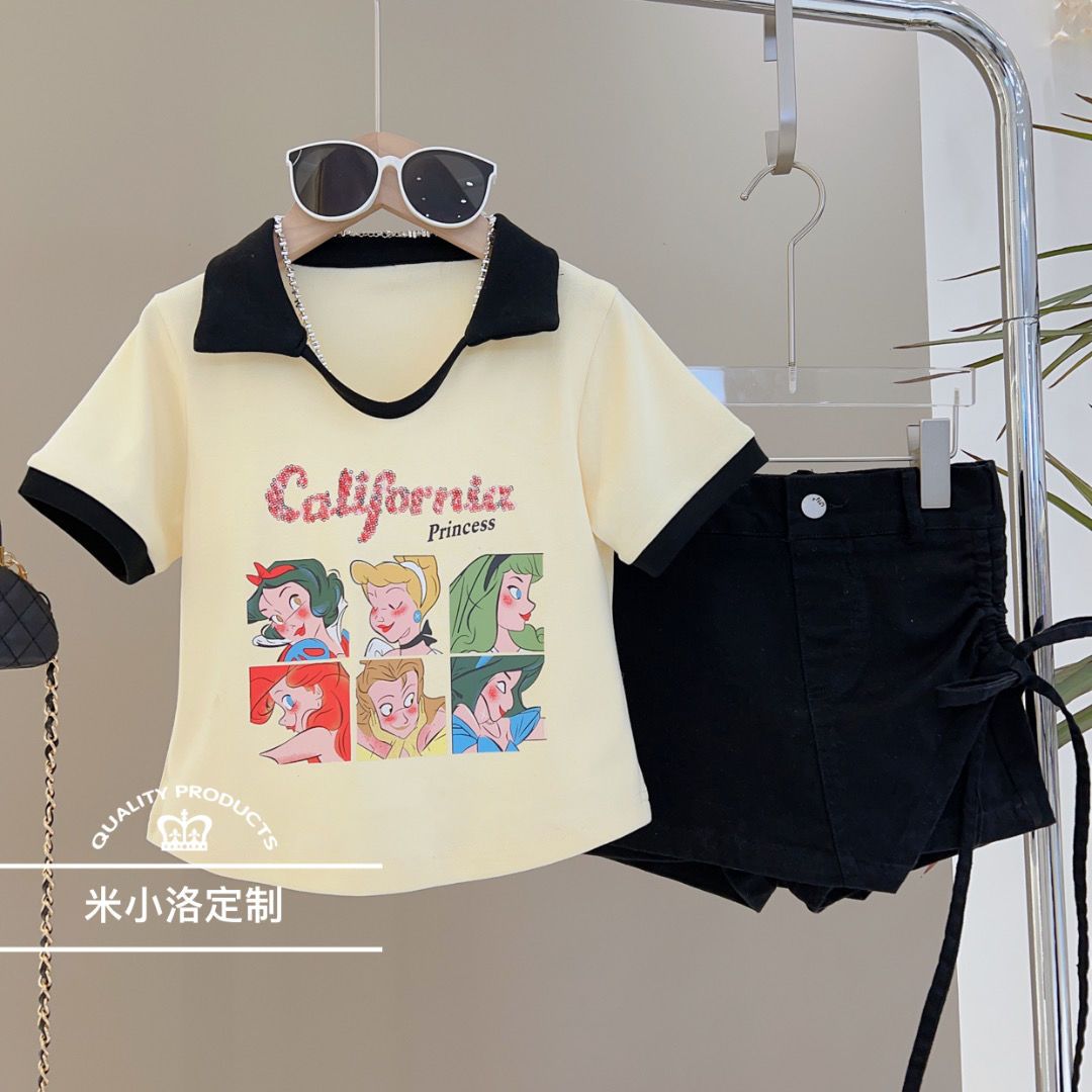 女童夏季套装2023新款女宝宝夏季韩版衣服儿童休闲T恤短裤两件套