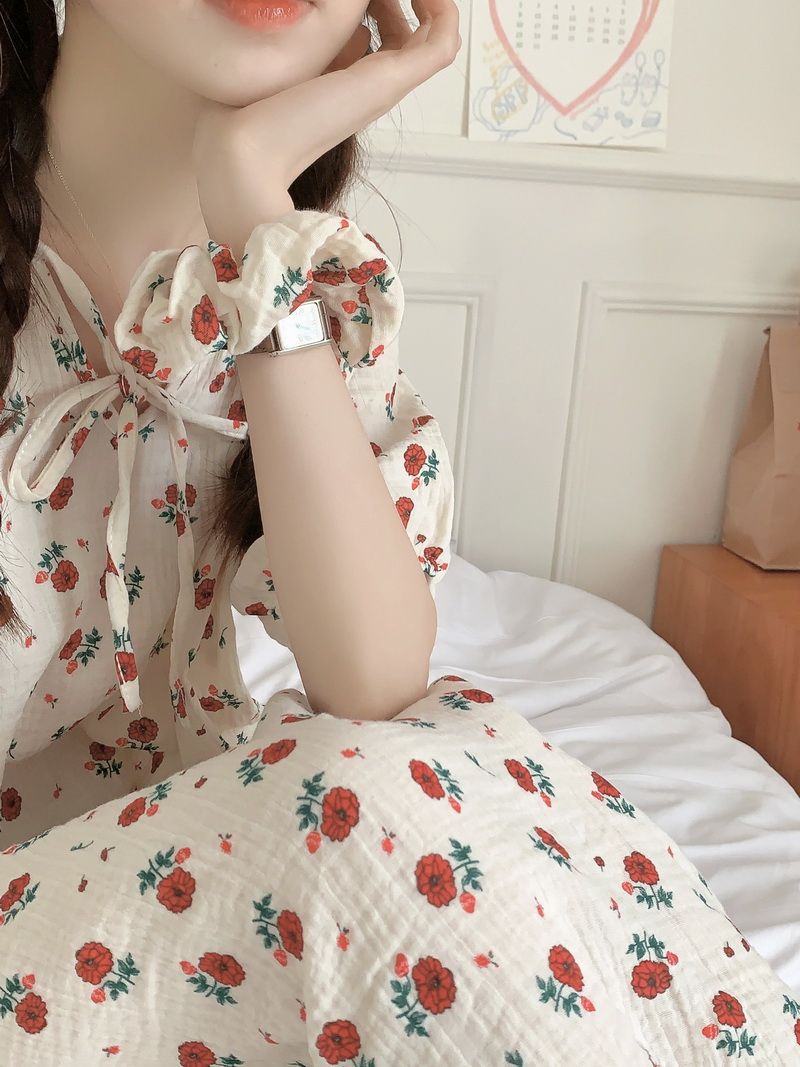 New ins wind nightdress female summer thin section baby cotton feeling summer loose short-sleeved pajamas dress home dress skirt