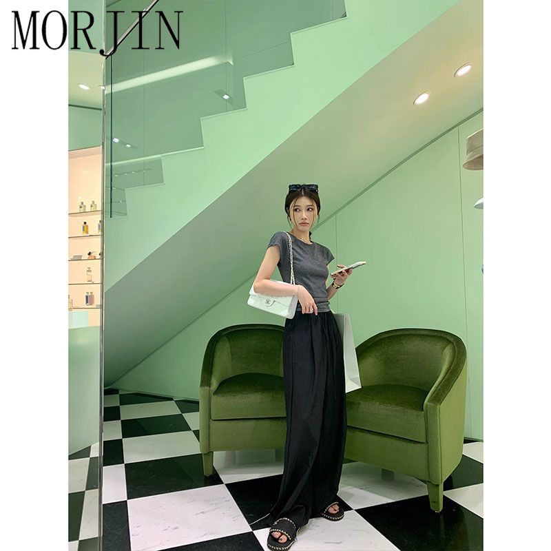 MORJIN design sense loose pleated casual wide-leg pants women's summer thin section drape straight tube mopping trousers tide