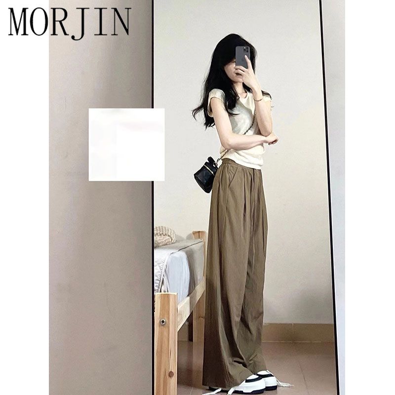 MORJIN Korean retro design pleated wide-leg pants women's summer loose slim casual high-waisted sports pants