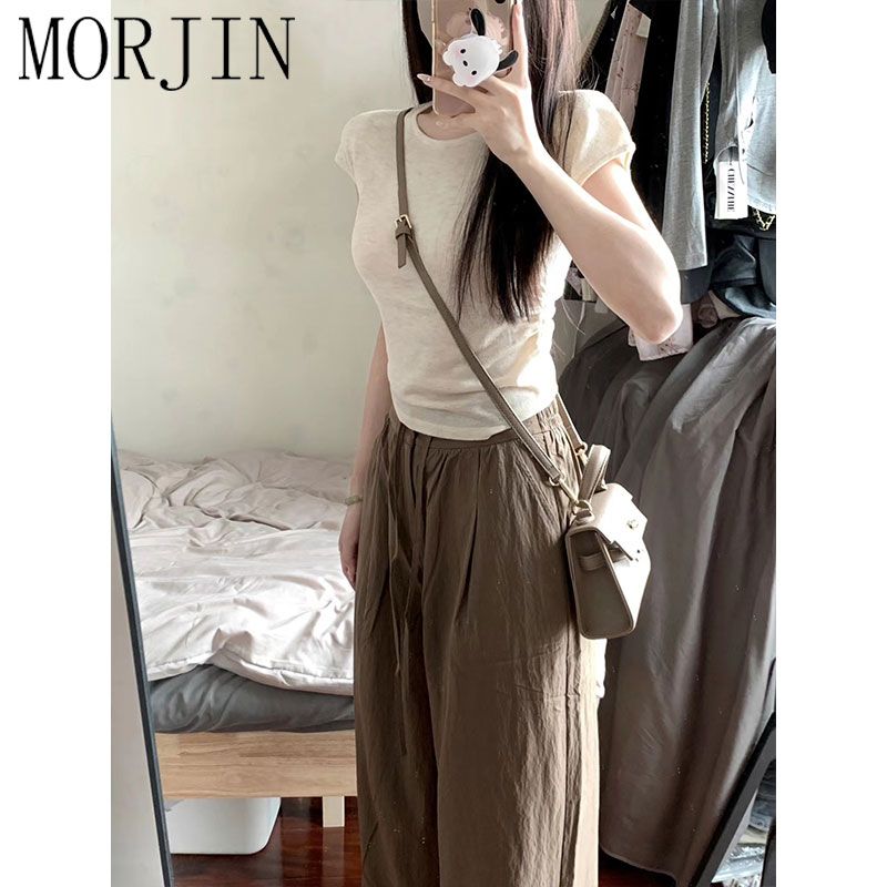 MORJIN American retro hot girl short-sleeved t-shirt female summer Korean version of the high street loose drape mopping pants