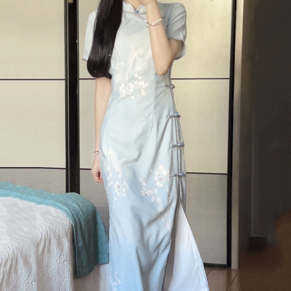 清冷系淡雅旗袍年輕2023年新款少女中國風連衣裙旗袍民國風大小姐