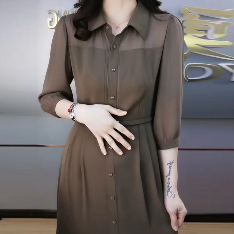 高端精紡西裝緞面裙子2023春夏新款女裝輕奢氣質簡約顯瘦連衣裙女
