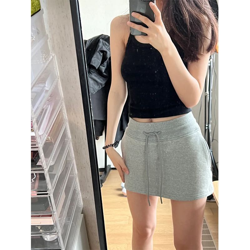 Large size fat mm 2023 summer casual sports gray short skirt female slim a-line skirt Korean version bag hip skirt