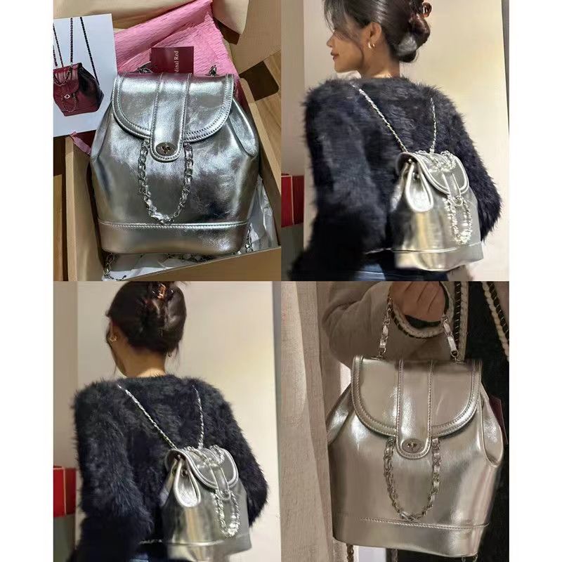 韓國小眾慵懶風迷你小香風鏈條雙肩包女ins博主學生油蠟皮單肩包