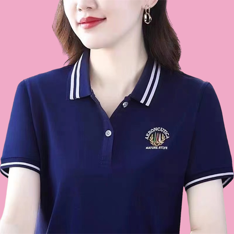 高檔韓版運動polo衫女夏季新款潮流短袖t恤女中年人寬鬆打底上衣