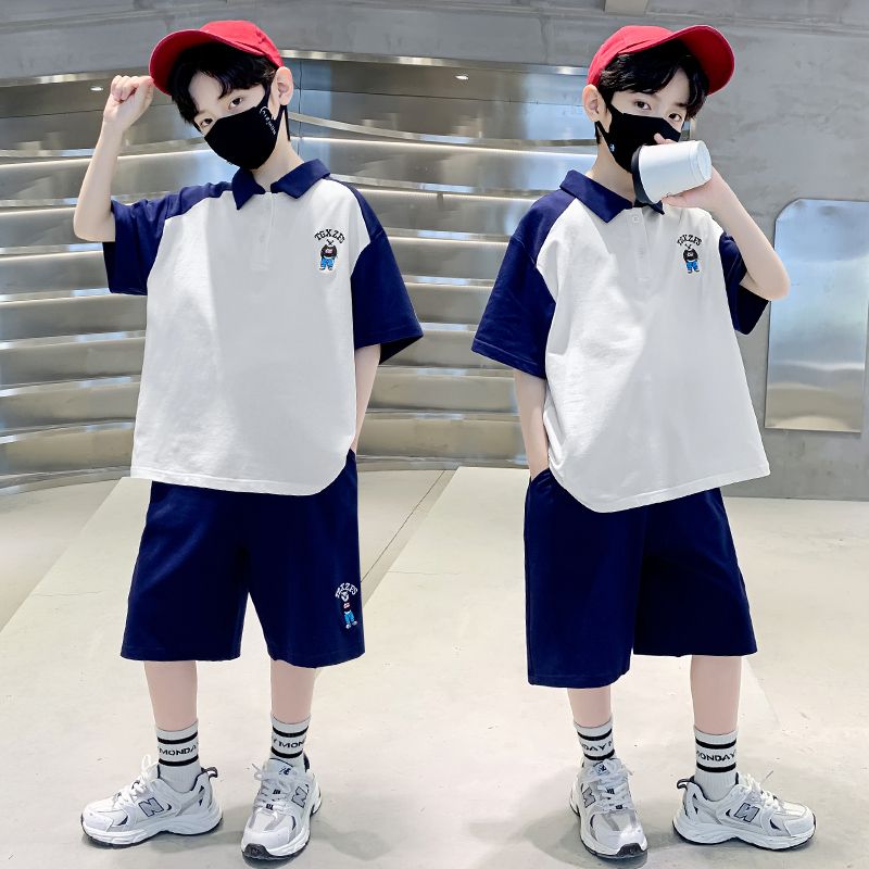 男童夏裝套裝2023新款兒童大童polo衫短袖帥氣夏季炸街潮男孩薄款