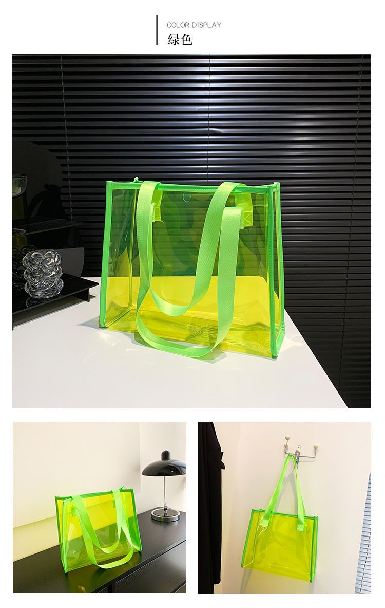 Transparent Large Bag Ladies Portable Color Ins Candy Color Laser Large Capacity Environmental Protection Shopping Bag