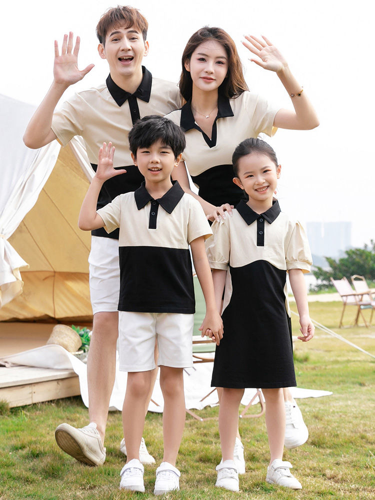 嬰兒親子裝一家三口四口母子母女洋氣純棉polo衫連衣裙潮夏裝短袖