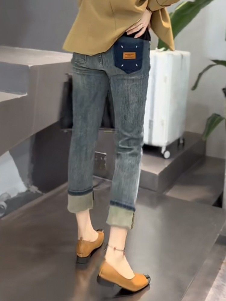 梨形身材直筒牛仔褲女2023春新款大碼胖mm顯瘦遮胯高腰彈力煙管褲