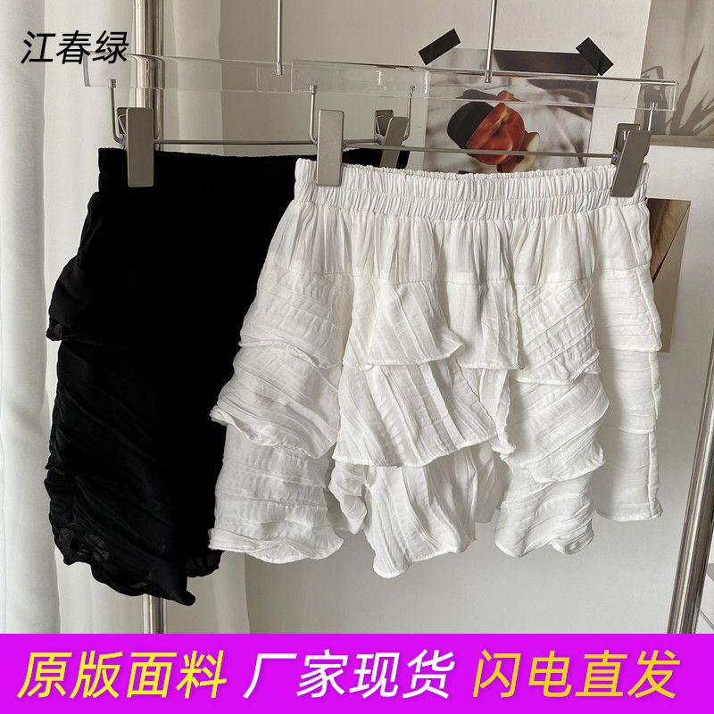 White a-line skirt female 2023 spring and summer new niche pure desire style all-match short skirt high waist slimming cake skirt