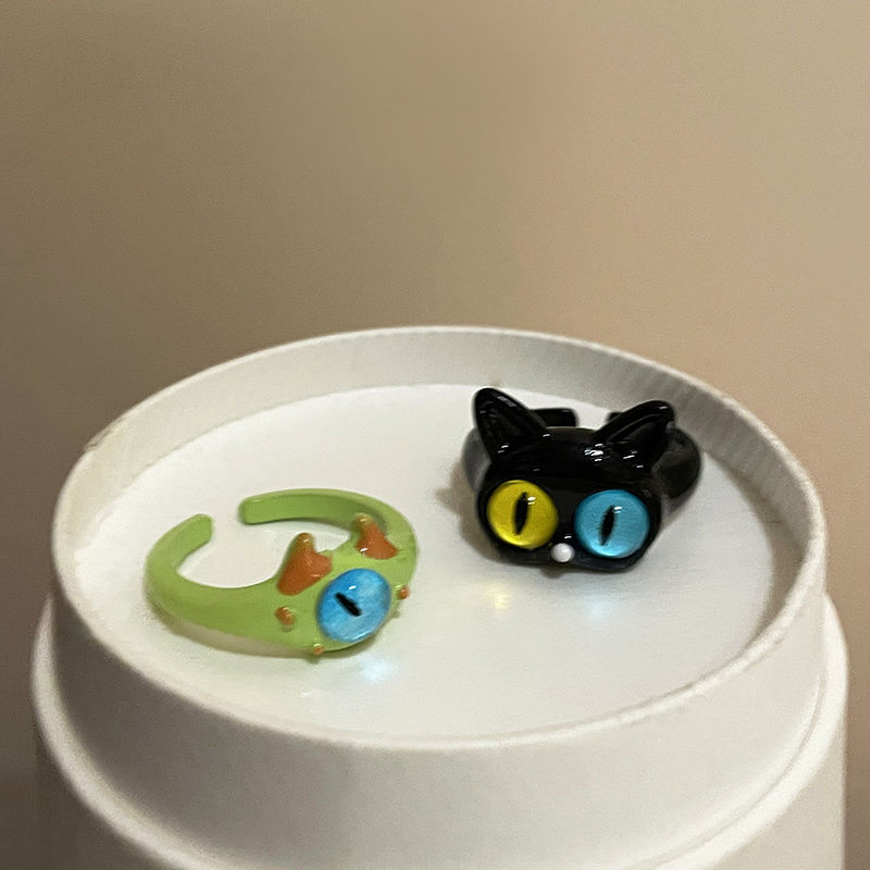 Funny black cat monster ring female ins niche design fashion personality ring girlfriends couple tail ring