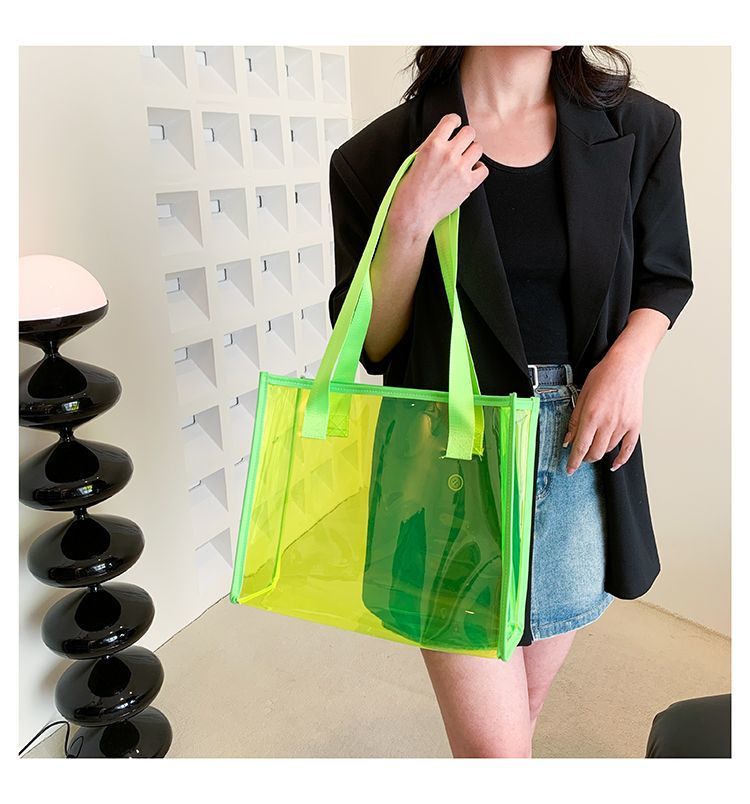 Transparent Large Bag Ladies Portable Color Ins Candy Color Laser Large Capacity Environmental Protection Shopping Bag