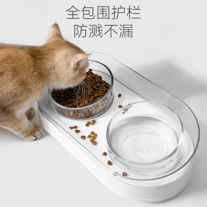Dog bowl, cat bowl, food bowl, rice bowl, food bowl, dog bowl, dog bowl, cat food, anti-knock glass double bowl, pet supplies