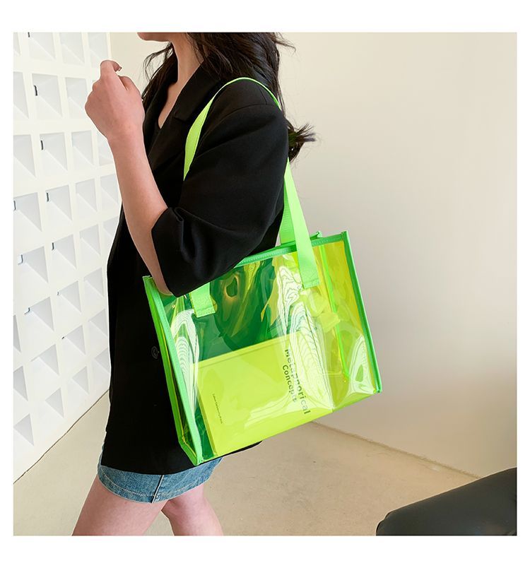 Transparent Large Bag Ladies Portable Color Ins Candy Color Laser Large Capacity Environmental Protection Shopping Bag