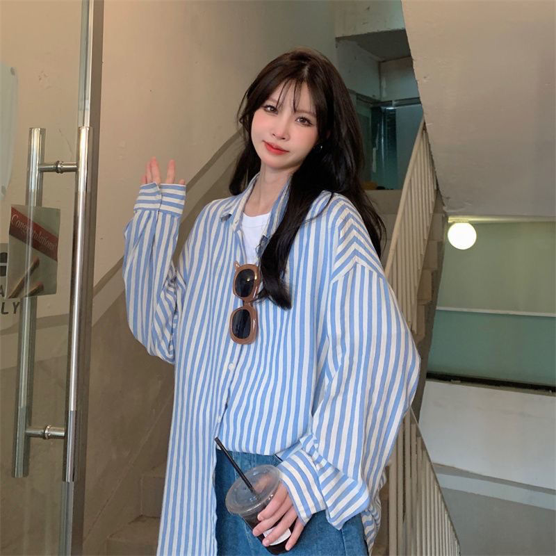 Grigio Striped Shirt Jacket Women's Summer Korean Design Niche Thin Versatile Sun Protection Long Sleeve Cardigan Trendy