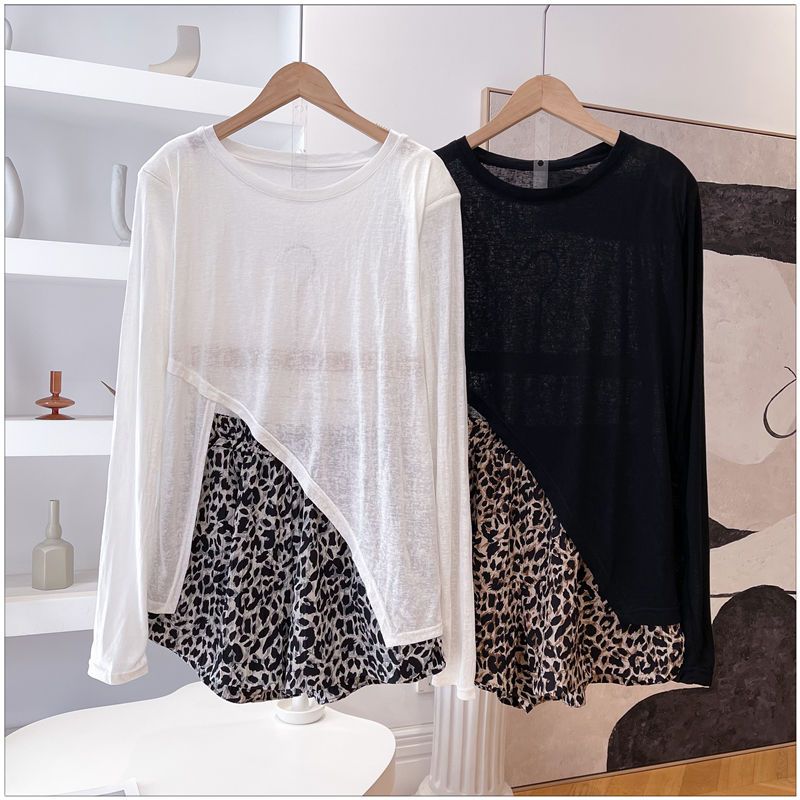 ins versatile large size T-shirt for women 2023 summer round neck basic loose lazy versatile irregular sun protection top