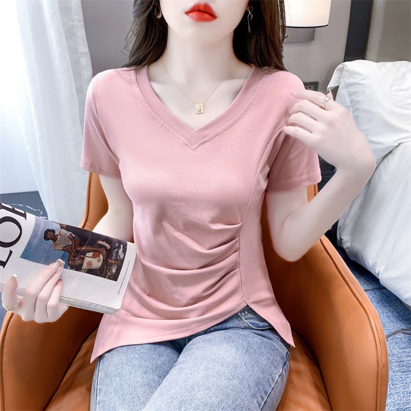 Fat mm large size thin irregular Korean version of short-sleeved T-shirt ladies loose lazy wind belly cover top summer 2-300 catties