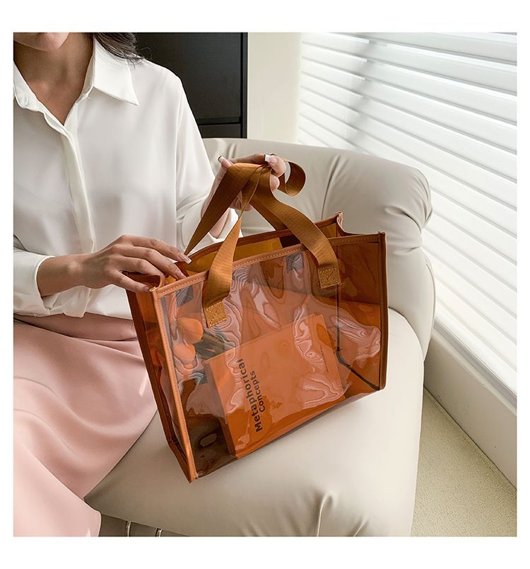 Transparent Large Bag Ladies Portable Color Ins Candy Color Laser Large Capacity Environmental Protection Shopping Bag