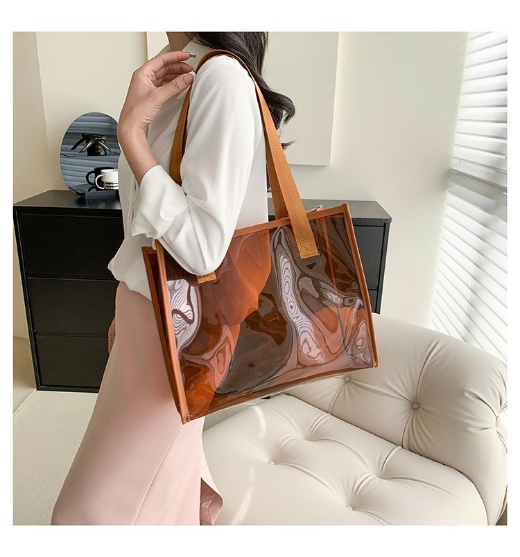 Transparent Large Bag Ladies Portable Color Ins Candy Color Laser Large Capacity Environmental Protection Shopping Bag