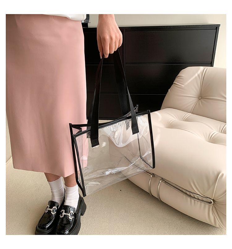 Transparent Large Bag Ladies Portable Color Ins Candy Color Laser Large Capacity Environmental Protection Shopping Bag