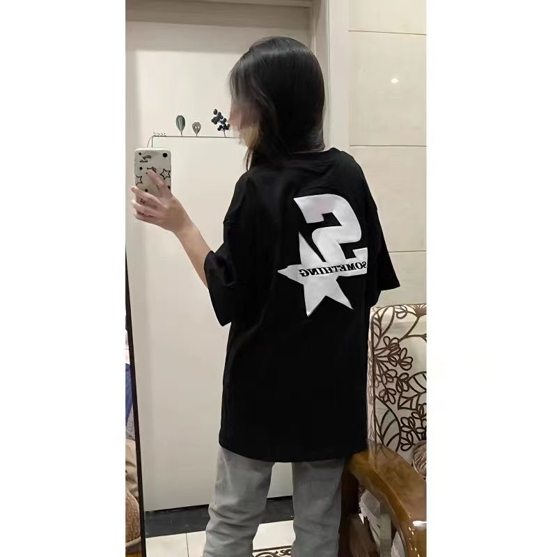 100%純棉潮牌設計感丅恤短袖女2023夏季寬鬆oversize簡約上衣ins