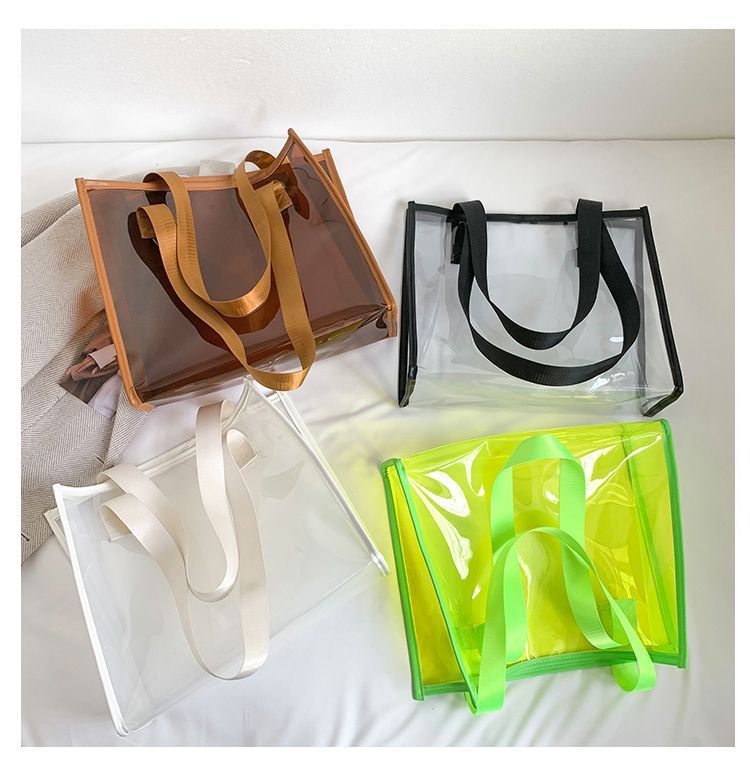 Transparent Large Bag Ladies Portable Color Ins Candy Color Laser Large Capacity Environmental Protection Shopping Bag