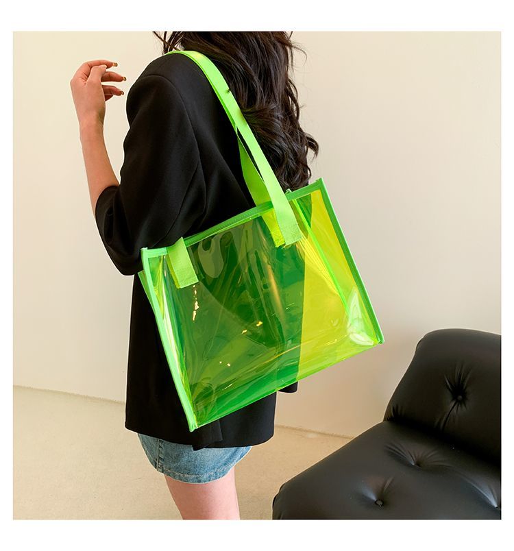 Transparent Large Bag Ladies Portable Color Ins Candy Color Laser Large Capacity Environmental Protection Shopping Bag