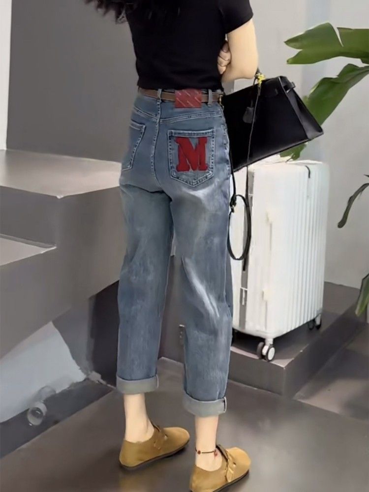 梨型身材哈倫牛仔褲女春新款胖mm窄版闊腿褲大碼顯瘦彈力老爹褲子