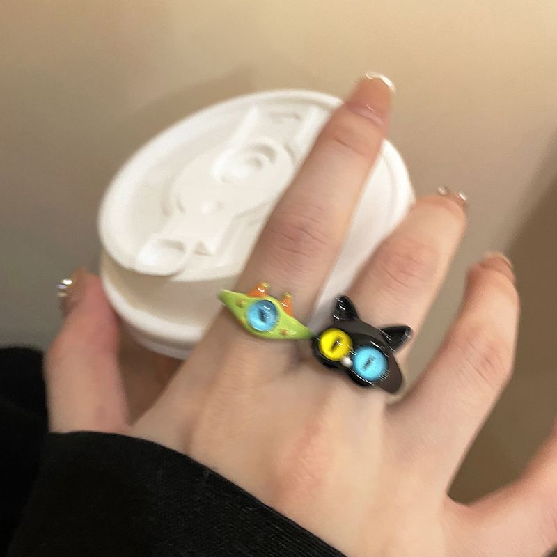 Funny black cat monster ring female ins niche design fashion personality ring girlfriends couple tail ring