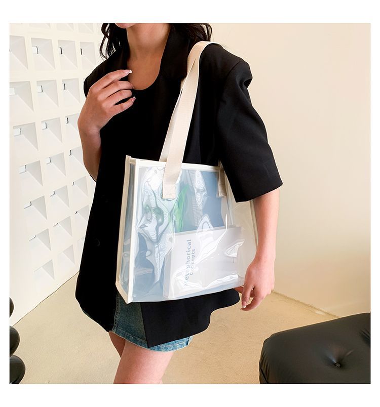Transparent Large Bag Ladies Portable Color Ins Candy Color Laser Large Capacity Environmental Protection Shopping Bag